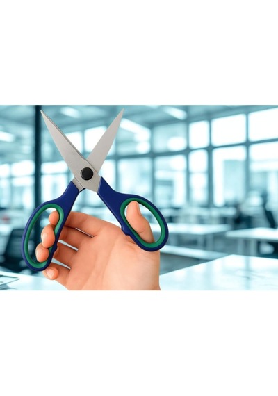 Jouis Makas 21.5 Cm Paslanmaz Çelik Büyük Ofis Makası Ergonomik Kauçuk Saplı, Yeşil-lacivert Renkli, Ev & Bü