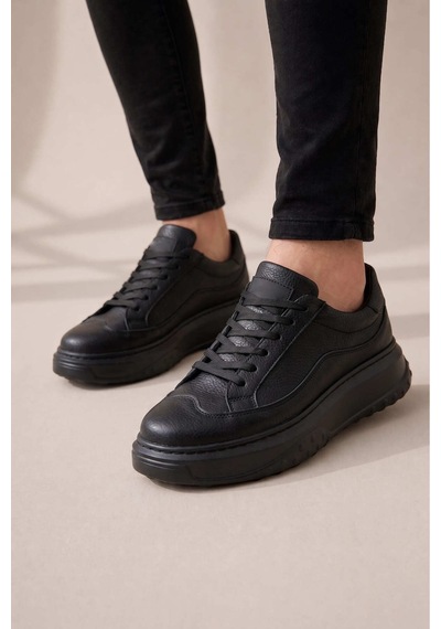 DMR Elegance Jy507 Dara Bağcıklı Cilt Erkek Günlük Sneaker Ayakkabı Cst Siyah