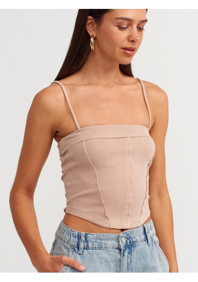 Dilvin Askılı Crop Top  Bej