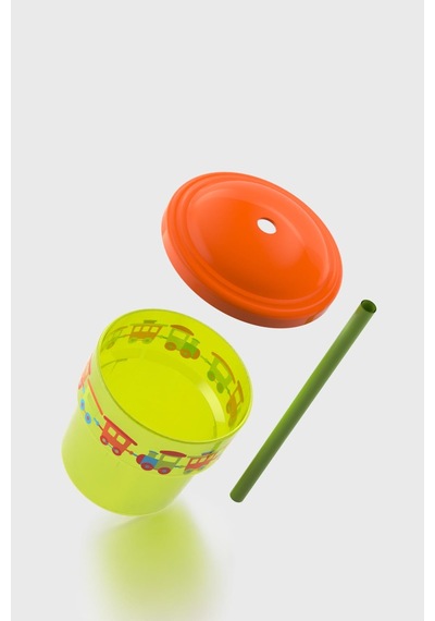 Renga Fizbo Tren Desenli 250 Ml Pipetli Pp Bebek Bardak 222049 Yeşil - Turuncu