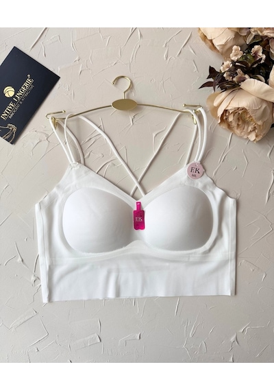 Carma Arkası Çapraz Dekolte İce-silk Balensiz Dikişsiz Push-up İt Beyaz
