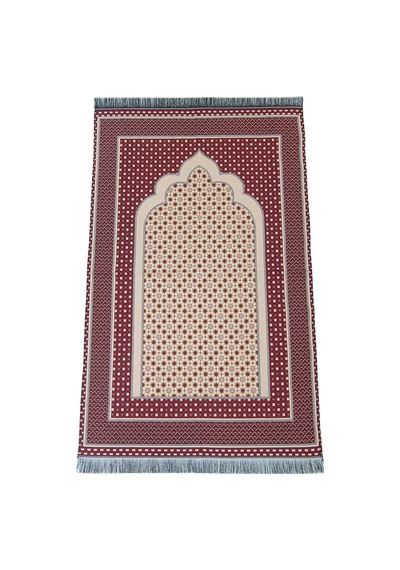 Mihraplı Yıldız Desenli Goblen Seccade - Kırmızı Kırmızı