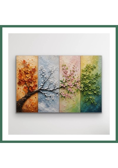 En-cag 4 Mevsim Ağaç Kanvas Tablo 20x30 Cm Bss Çok Renkli