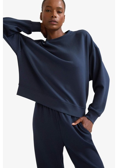 Defacto Defactofit Oversize Geniş Kalıp Bisiklet Yaka Modal Sporcu Sweatshirt E8954ax25aunv165 Lacivert
