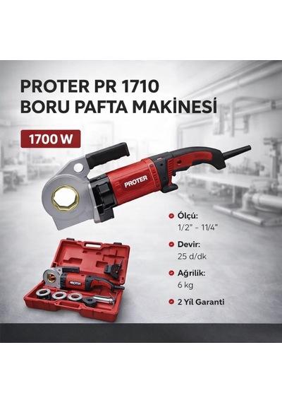 Proter Pr 1710 Elektrikli El Tipi Boru Pafta Makinesi 1/2-1.1/4''