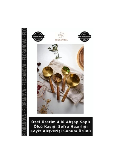 Özel Üretim 4'lü Ahşap Saplı Ölçü Kaşığı Sofra Hazırlığı Çeyiz Alışverişi Sunum Ürünü Çok Renkli