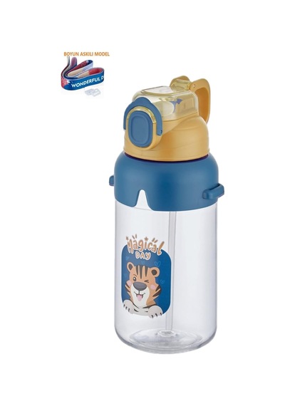 Boyun Askılı Kalın Pipetli Kilitli Kapak 650 Ml Okul Su Matarası 3 Renk Diğer