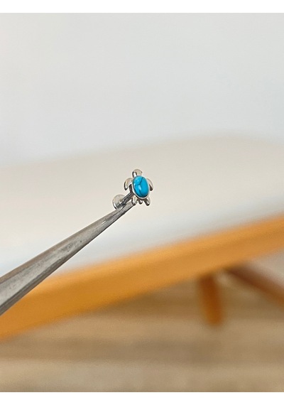 316 L Cerrahi Çelik Firuze Taşı Detaylı Kaplumbağa Piercing Dudak Kıkırdak Helix Tragus Piercingi Gümüş