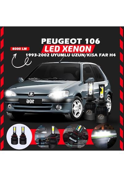 Peugeot 106 1993-2002 Uzun-kısa Far Uyumlu Şimşek Etkili Led Xenon Light Series H4