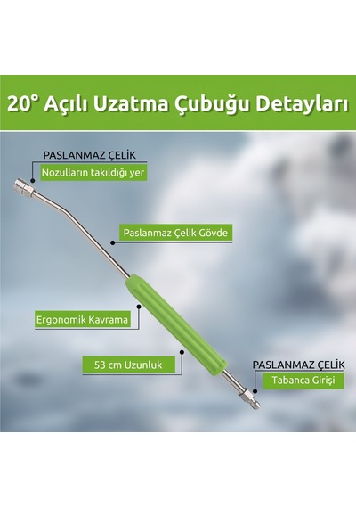 Robeve Bear Force Basınçlı Yıkama Uzatma Çubuğu 53 Cm - Paslanmaz Çelik - 1/4" Quick Plug Oto Yıkama Aparatı