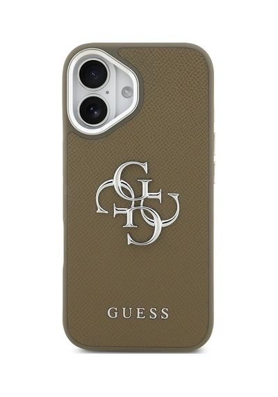 Apple Uyumlu iPhone 17 Kılıf Guess Lisanslı Grained 4g Metal Büyük Logolu Kapak Kahverengi Kahverengi