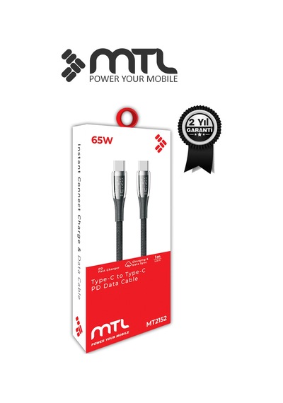 65w Pd Type-c To Type-c Hasır Örgülü Hızlı Şarj Ve Data Kablosu 1 Metre Siyah Mt2152