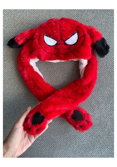 Mj Toys Örümcekadam Şapka Kulakları Hareket Eden Şapka Işıklı Modlu Peluş Ironman Şapka Bere Kırmızı