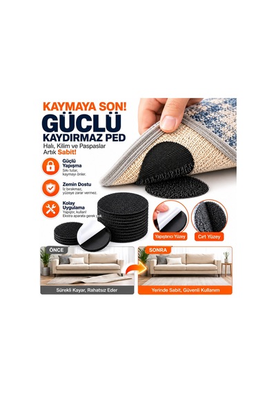 500 Adet Yuvarlak Cırtlı - Yapışkanlı Çok Amaçlı Halı Kaydırmaz Keçe Ped Bx40