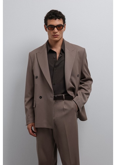Antioch Relax Fit Kruvaze Erkek Blazer Ceket Vizon