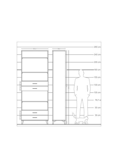 Arges Dolap 5 Raflı 4 Çekmeceli 88x30x243 Çam-antrasit Atlas Çam