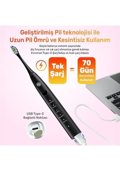 Npo Nicefeel X610-z Dakikada 40000 Titreşim, Şarjlı Sonic Profesyonel Diş Fırçası Siyah