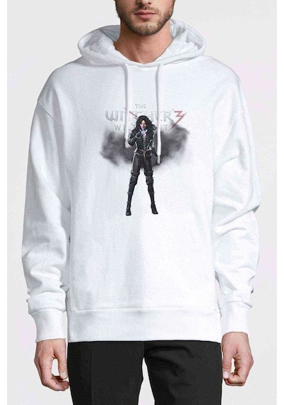 The Witcher Baskılı Beyaz Erkek Örme Kapşonlu Sweatshirt (531028961)