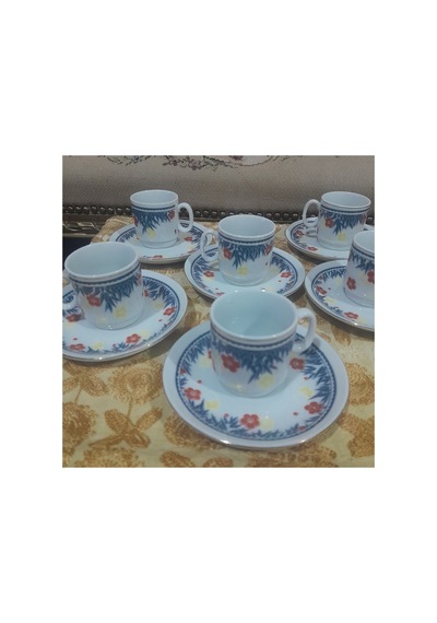 Antika China Damgalı Fincan Takımı Lacivert Lacivert