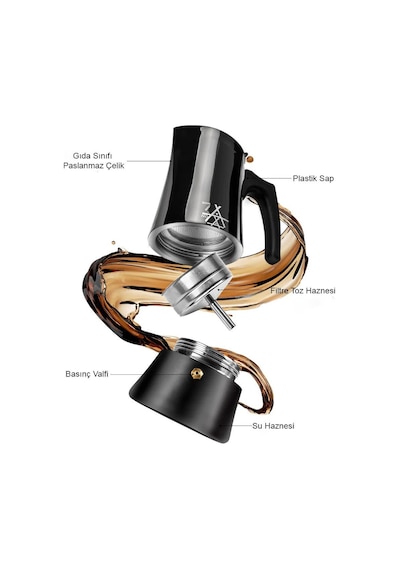 Alocs Taşınabilir Mocha Pot 450 Ml 9 Cup Siyah Siyah