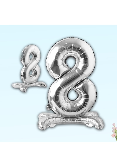 8 Rakam Ayaklı Folyo Balon. 65 CM - Gümüş