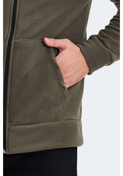 Slazenger Sansa 2 Li Set Erkek Fermuarlı Dik Yaka Cepli Siyah - Haki Polar Siyah - Haki