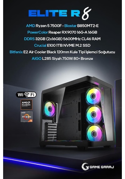 Game Garaj ELITE-R8 R5-7500F RX9070 32 GB 1 TB SSD Free Dos Oem Paket Masaüstü Oyuncu Bilgisayarı