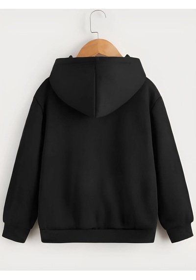 Moda Assema Çocuk Unisex Kapüşonlu Tatlı Kedi Baskılı Sweatshirt - Siyah Çok Renkli