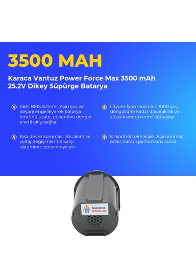 Karaca Vantuz Power Force Max 3500 Mah 25.2v Dikey Süpürge Batarya