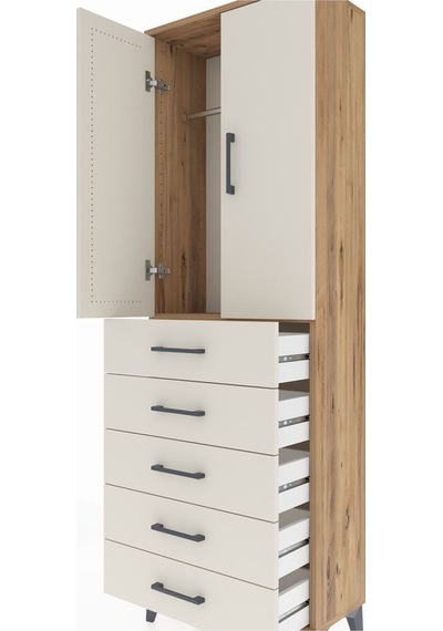 Arges Dolap Tek Raflı 5 Çekmeceli Tek Askılı 60x30x182 Çam-ay... Çam Arges Dolap Tek Raflı 5 Çekmeceli Tek Askılı 60x30x182 Çam-ay... Çam
