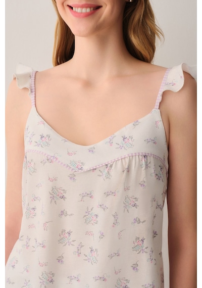 Suwen Butterfly Pamuklu Atlet Şort Pijama Takımı Sh26602667338 Ekru