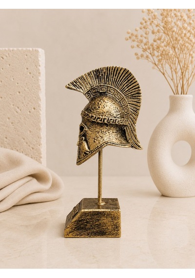 Antik Yunan Miğferi Dekoratif Biblo 20 Cm Bronz Görünümlü Masaüstü Süs