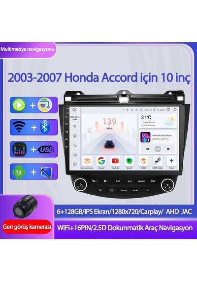 Otolas Honda Accord Wifi Gps Carplay 10 Inç 6+128gb Kamera Multimedya Navigasyon Sistemi - 2004-2007 Model 10"