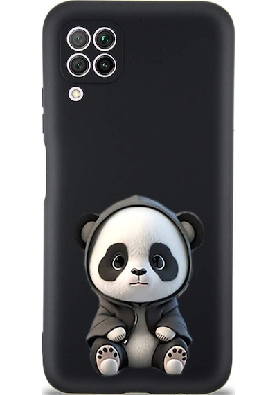 Huawei P40 Lite İle Uyumlu Sevimli Panda 0214d Tasarımlı Siyah Lansman Kılıf Çok Renkli