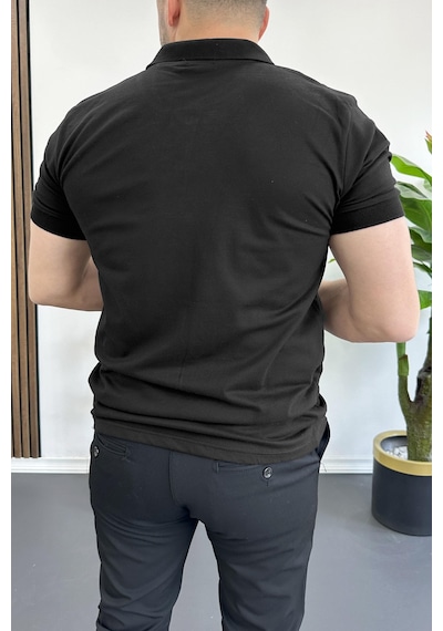 Erkek Slim Fit Düz Renk Pamuklu Soft Polo Tişört Siyah Edw365 Siyah