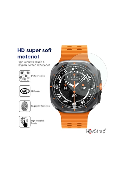 Novstrap Samsung Galaxy Watch 7 Ultra 47mm İle Uyumlu Ekran Koruyucu Temperli Cam Uygulama Aparatlı