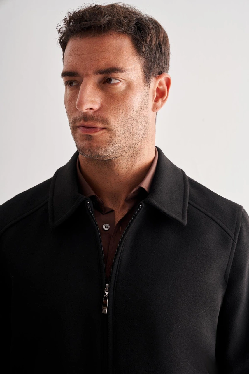 İmza Siyah Gömlek Yaka Casual Slim Fit Esnek Mont 1007255122 Siyah
