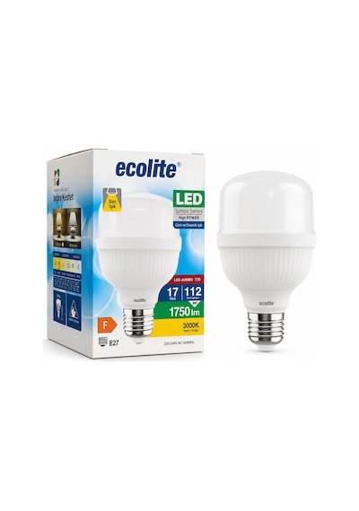 Ecolite 17W LED Jumbo Ampul 3000K Sarı Işık 1750 Lümen 112W Eşdeğer E27 Duylu Yüksek Güçlü LED Ampul