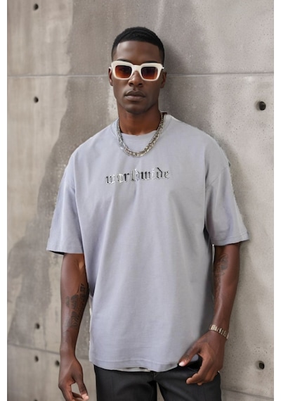 Balenbi Unisex Bisiklet Yaka Oversize Kalıp Penye Tişört 1004 Gri
