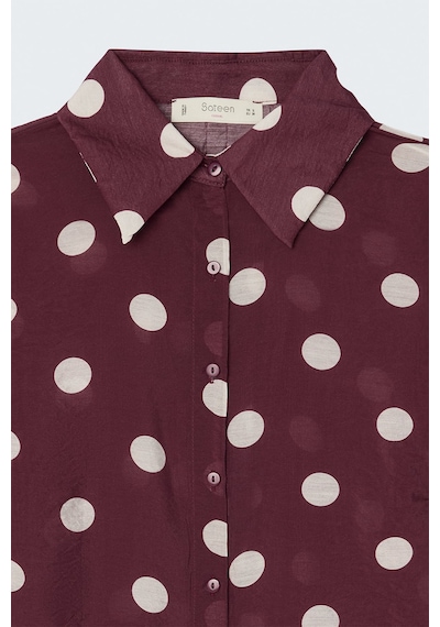 Sateen Puantiye Desenli Gömlek - Bordo-137750