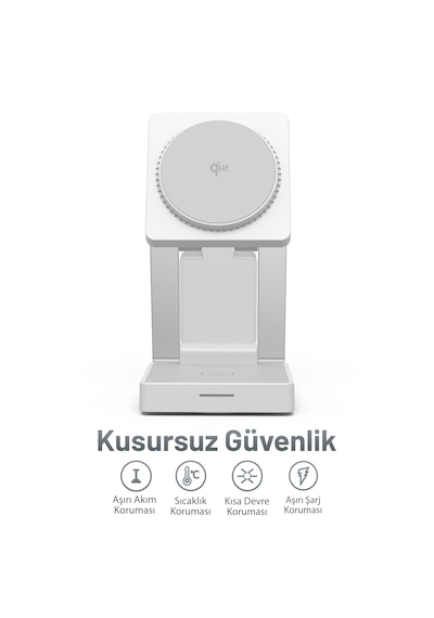 Woyax Wireless Qı2 Kablosuz Şarj Standı Katlanabilir Apple Uyumlu iPhone-iwatch-AirPods Uyumlu 15w Hızlı Telefon Kulaklık Saat 3in1 Beyaz