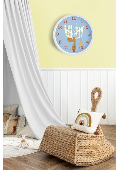 Uçurtma Uçuran Sevimli Geyik Çocuk Odası Duvar Saati - 42cm - Önü Camlı Beyaz Kasa Beyaz