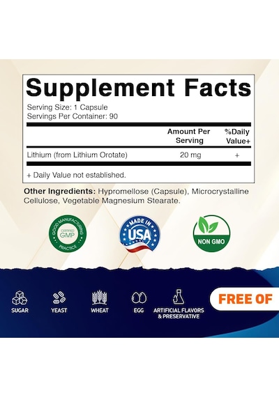 Vitamatic, Lithium Orotate, 20 Mg 90 Kapsül