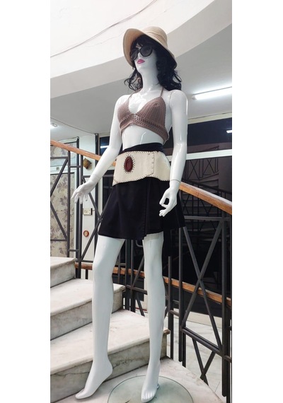 Eren Style Boho Doğal Taşlı Zımbalı Hakiki Deri Kemer 90 Cm-105 Cm -9607 Siyah