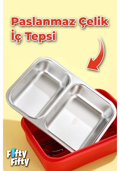 700 Ml İki Bölme Paslanmaz Çelik Bento Lunch Box Yeni Nesil Sefer Tası Metal Kaşık Hediyeli Ff7155 Kırmızı 700 Ml İki Bölme Paslanmaz Çelik Bento Lunch Box Yeni Nesil Sefer Tası Metal Kaşık Hediyeli Ff7155 Kırmızı