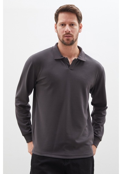Fullamoda Basic Apaş Yaka Modal Sweatshirt Füme