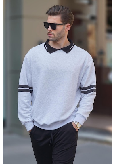 Madmext Karmelanj Polo Yaka Oversize Kolu Şeritli Erkek Sweatshirt 7048-karmelanj Karmelanj