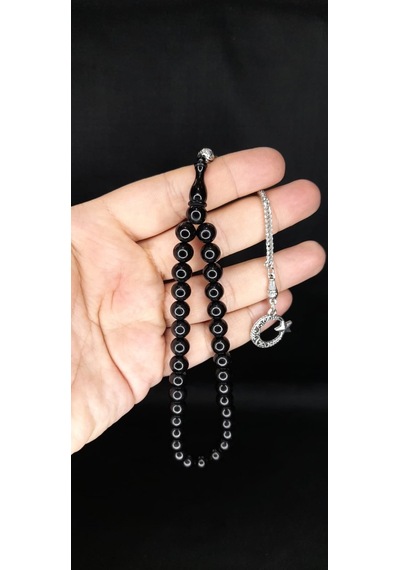 Çubuk Kehribar Tesbih Küre Kesim Siyah Renk T-376