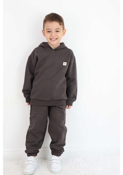 Miababy Unisex Kapşonlu Eşofman Takımı Kahverengi