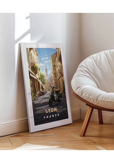Çerçevesiz Poster Lyon'un Şirin Sokakları Ve Vespa
